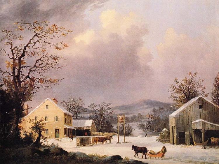 George Henry Durrie Jones Inn, Winter oil painting picture